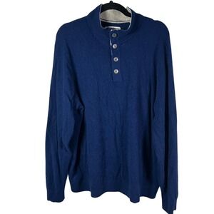 Tommy Bahama Men's Blue 100% Cashmere Mock Neck Button Up Sweater‎ Size 2XL